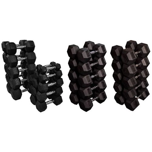 French Fitness Rubber Coated Hex Dumbbell Set 5-100 lbs - My Store
